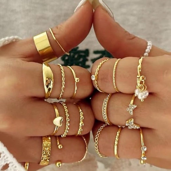 21-Piece Gold Stackable Rings Set for Women – Elegant Rings Fashion Jewellery - Picture 3 of 6